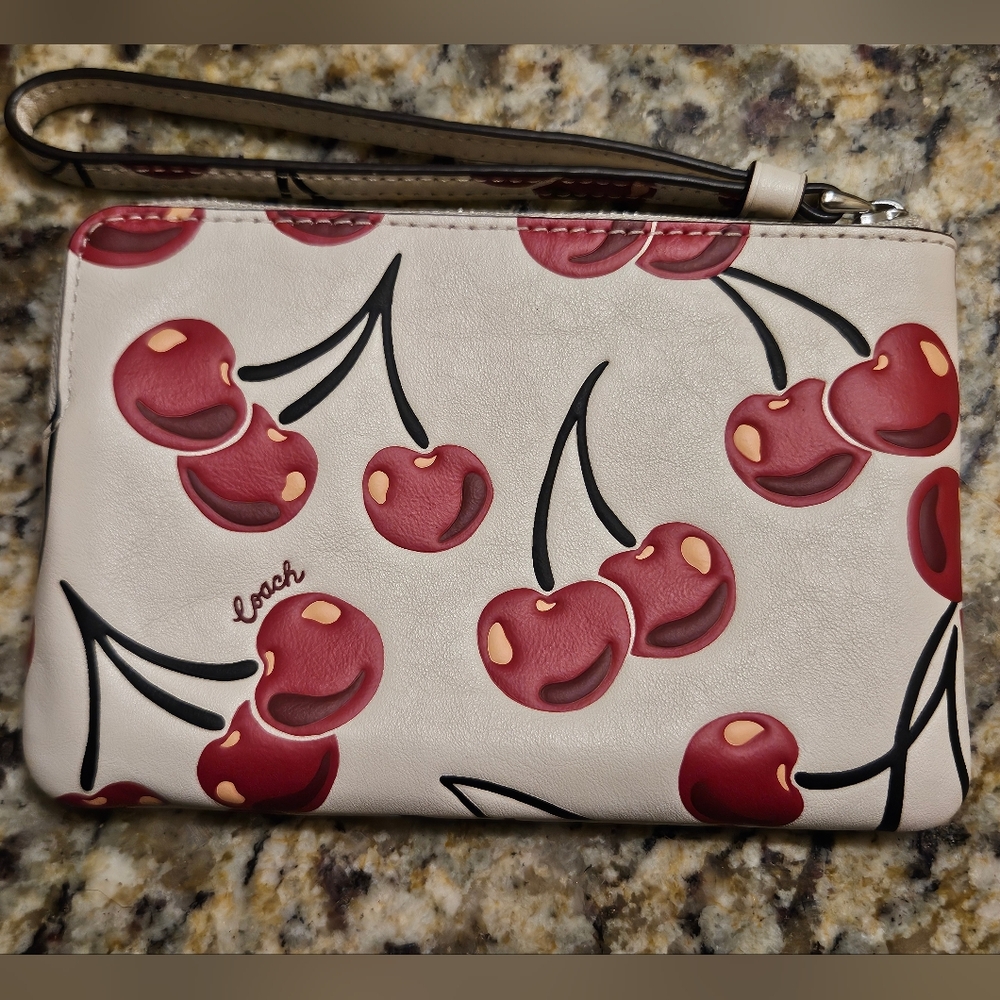 Coach Cherry Print Wristlet - Chalk White And Red - Picture 2 of 4